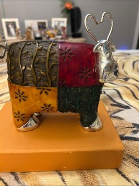 Uttermost Brand Colorblock Decorative Cow Figurine - Red, Yellow, Green, Bronze